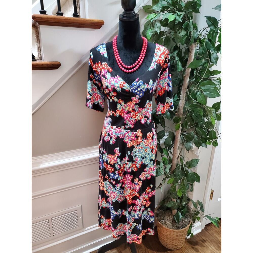 Jason Wu Women's Black Floral Sweetheart Neck Half Sleeve Knee Length Dress L